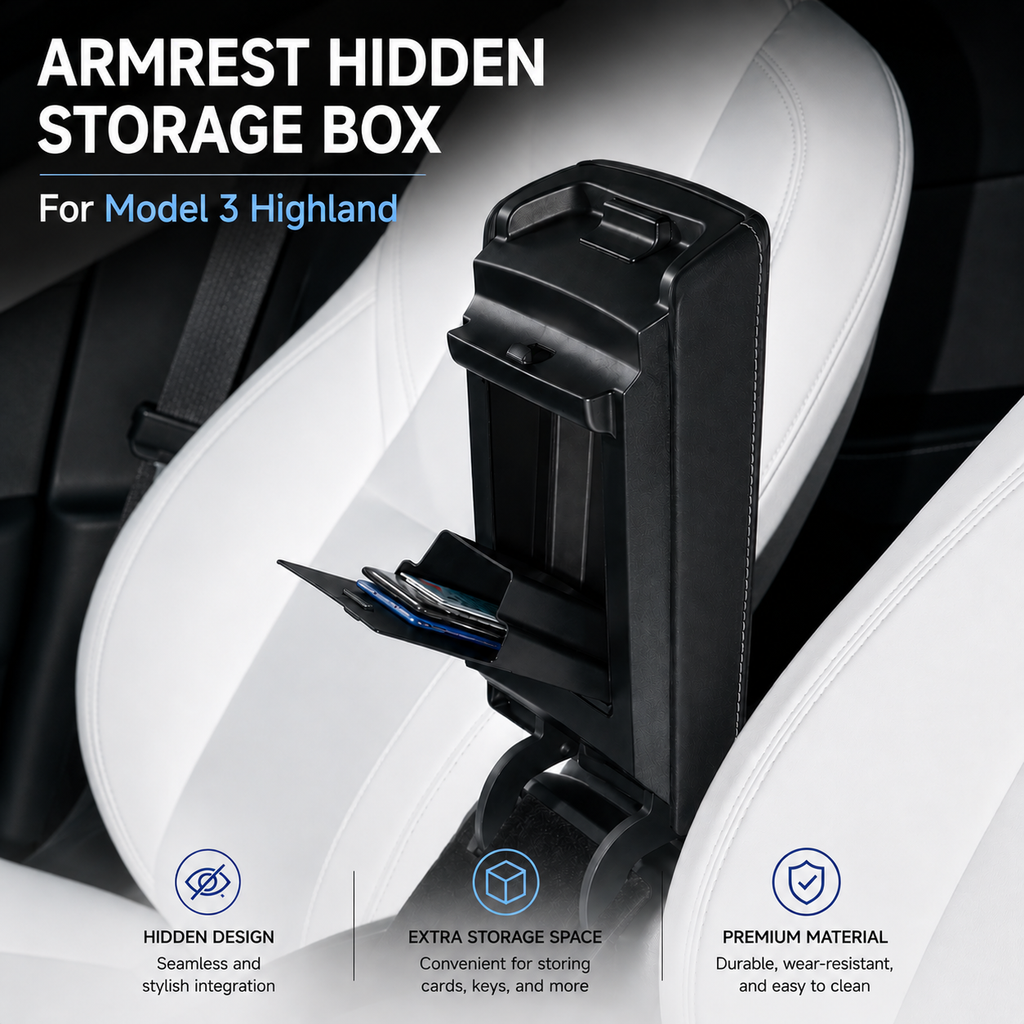 Premium Hidden Magnetic Armrest Storage Box for Model 3 Highland