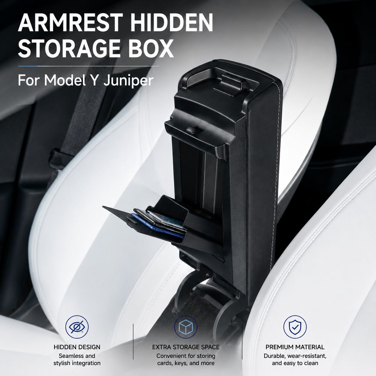 Premium Hidden Magnetic Armrest Storage Box for Model Y Juniper