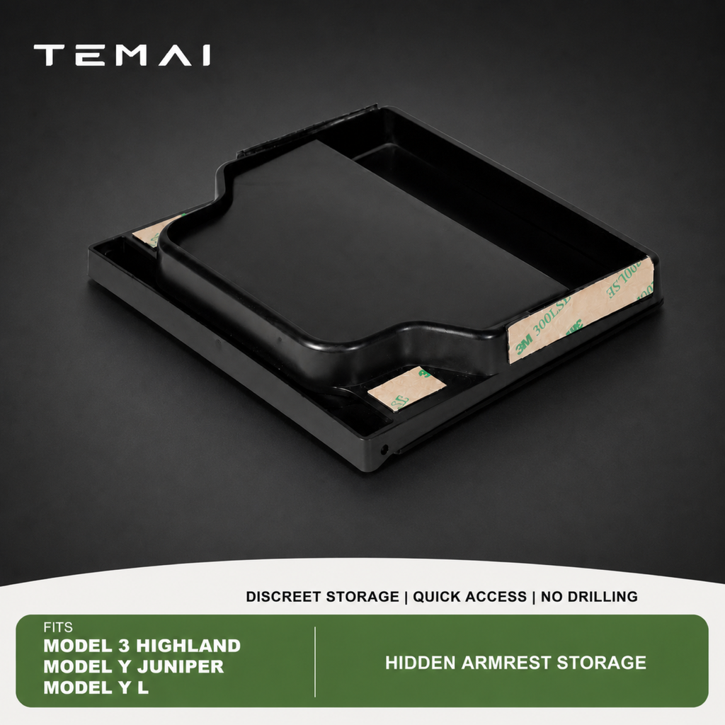 TEMAI Hidden Armrest Storage Box compatible with Tesla Model 3 Highland / Model Y Juniper / Y L
