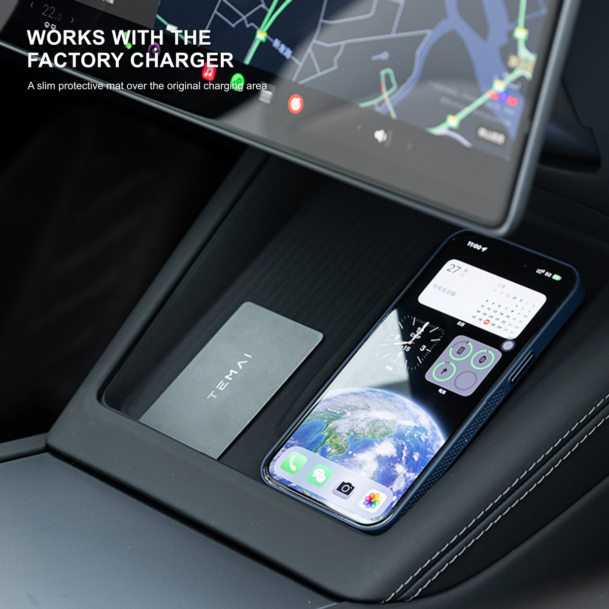TEMAI Centre Console Wireless Charging Pad Mat compatible with Tesla Model 3 Highland / Model Y Juniper